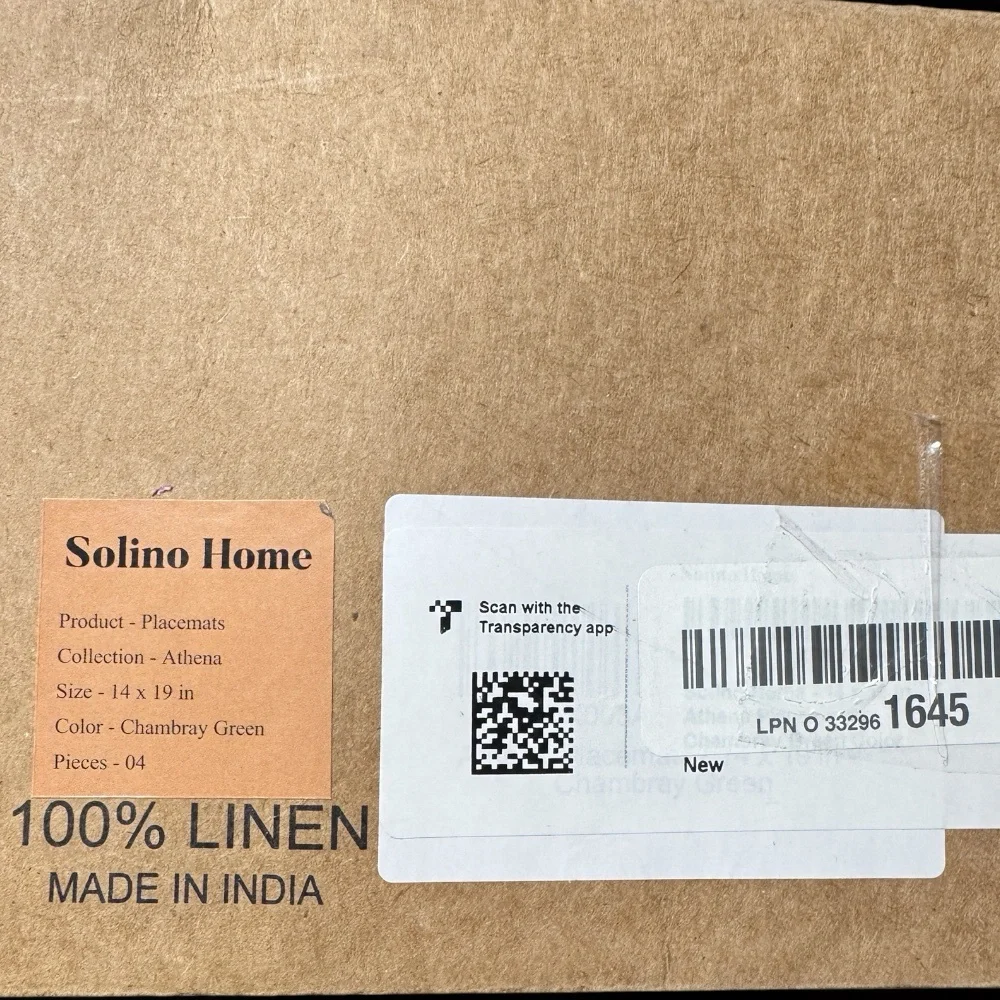 NWT Solino Home Linen Placemats Set of 4 Sage Green Hemstitch Table Mats